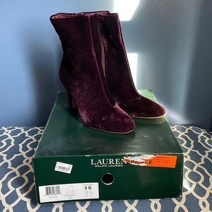 Lauren Ralph Lauren Purple velvet heeled bootie Size 9 New Never Worn With Box